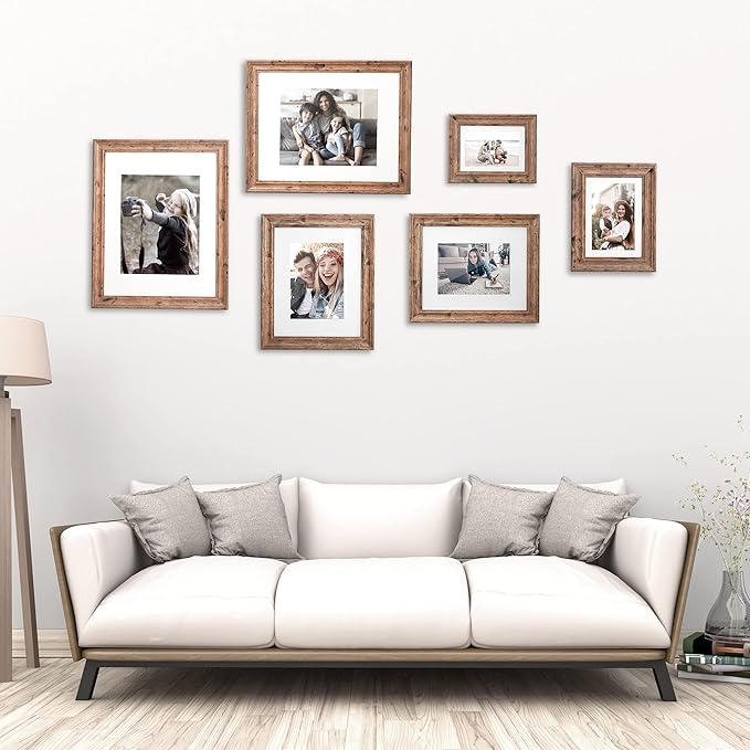 TWING 4x6 Picture Frames Set of 6, Rustic Farmhouse Picture Frame 3x5 with Mat or 4x6 Without Mat, Tabletop Display and Wall Mounting Home Decorative collage picture Photo Frames Wood Brown,Walnut