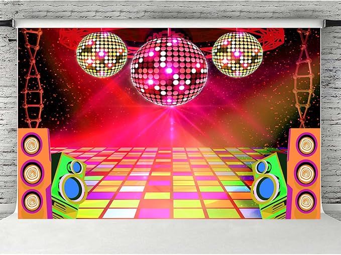 Dance Party Backdrop Retro 80s 90s Theme Stage Dance Ball Music Birthday Party Decoration DJ Photography Background 6 x 4 ft for Baby Shower Picture Photo Shoot Polyester Fabric, Green