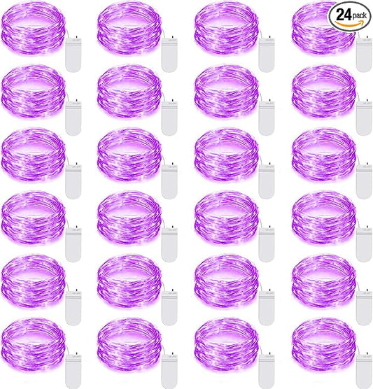 24 Pack LED Fairy Lights Battery Operated 7Ft 20Led Mini String Lights Waterproof Christmas for Mason Jars Bedroom DIY Party Wedding Christmas Decor Purple
