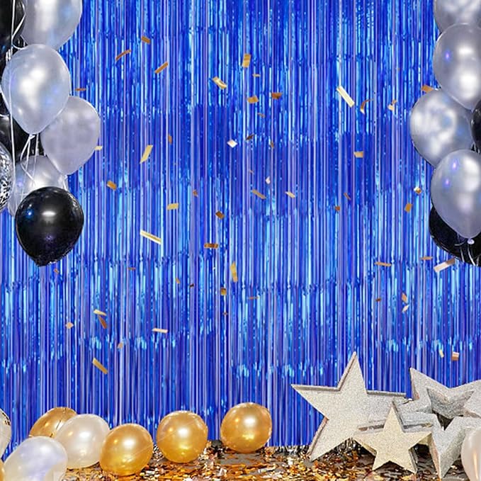 3 Pack Foil Fringe Backdrop - Royal Blue Shiny Tinsel Curtains for Party Decoration/Photo Booth Props - 3.3x8.2 FT Metallic Foil Backdrop for Birthday, Wedding, Graduation, Christmas.