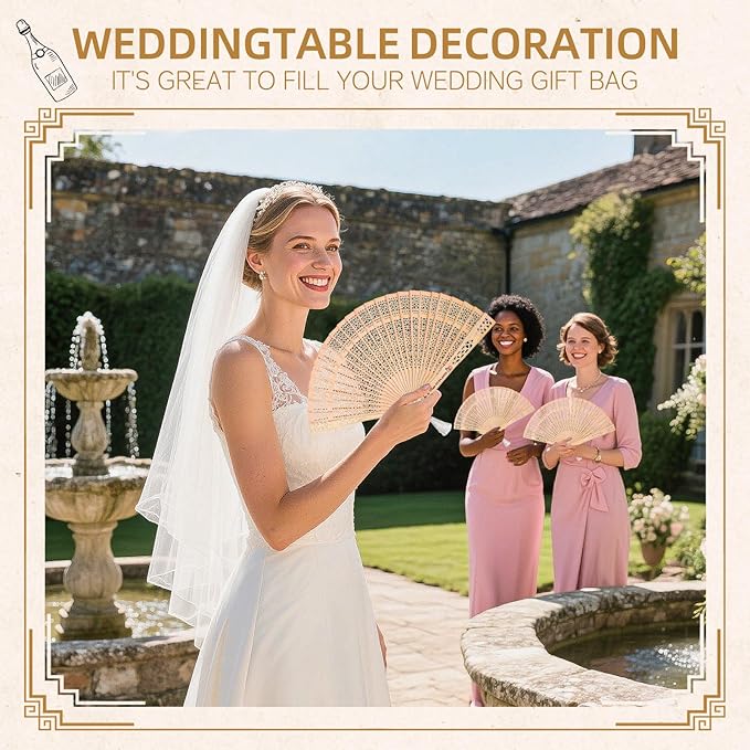 1pc Personalized Wedding Fans for Guests - Custom Wooden Hand Fans with Names/Dates - Bulk Wedding Favors for Bridal Shower, Baby Shower & Parties (Wood, 1pc)