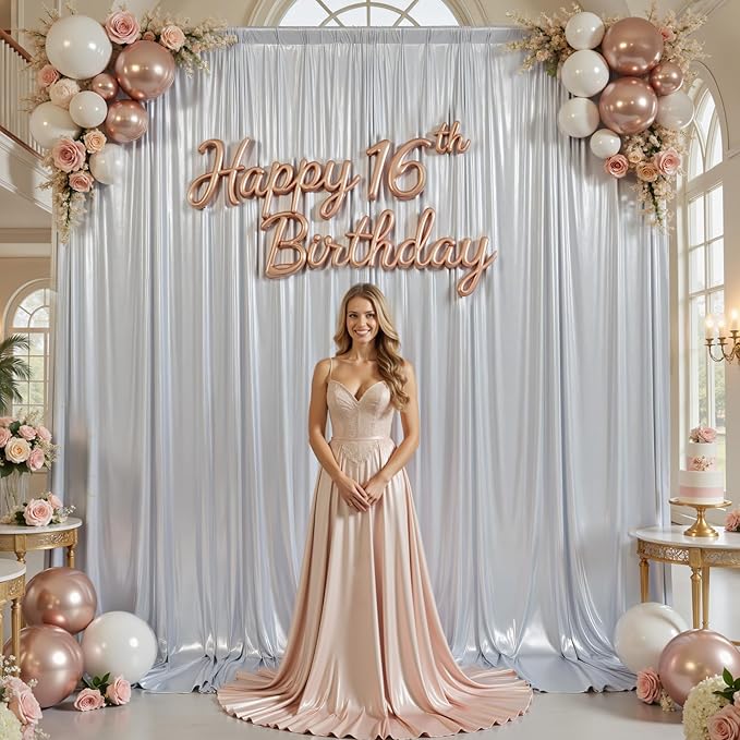 PartyVillage 20x10FT Silver Sequin Backdrop Curtain -4 Panels 5x10FT Wrinkle Free Shimmer Back Drop Cloth, Glitter Backdrop Drapes for Photography, Birthday, Wedding, Graduation Background