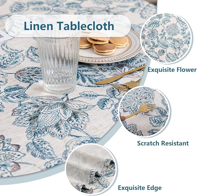 MYSKY HOME 60x120 Rectangle Tablecloth Linen Farmhouse Tablecloth Waterproof Decorative Fabric Table Cloth for Indoor&Outdoor, Spring Floral Tablecloth for 8 Feet Table, Blue, Washable
