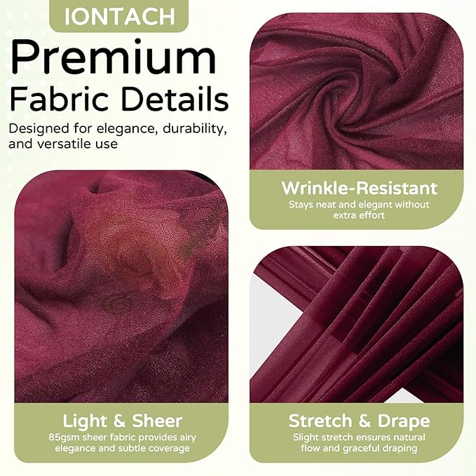 Wedding Arch Draping Fabric 29" x 19Ft Sheer Drapes for Backdrop Wedding Ceremony Reception Ceiling Decor Curtain Baby Bridal Shower Decoration (Burgundy, 3 Panels)