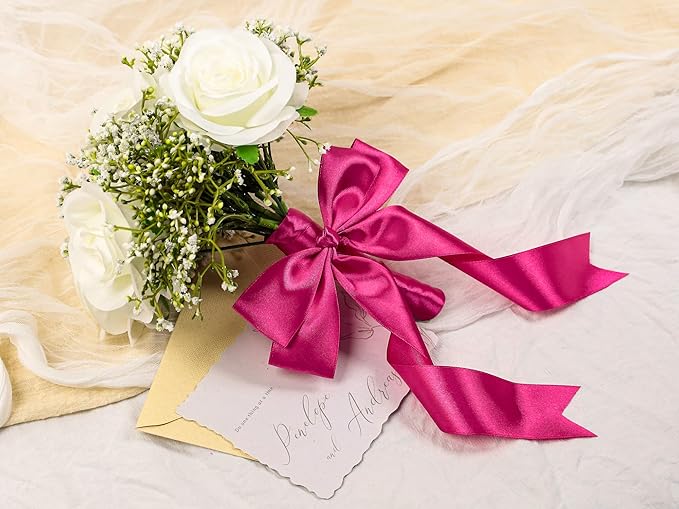 Rose Red Satin Ribbon 1-1/2 inch X Continuous 100 Yards, Single Face Polyester Ribbon Perfect for Gift Wrapping, Flower Bouquet, Wedding Decor, Crafts, Bow Making, Sewing and More