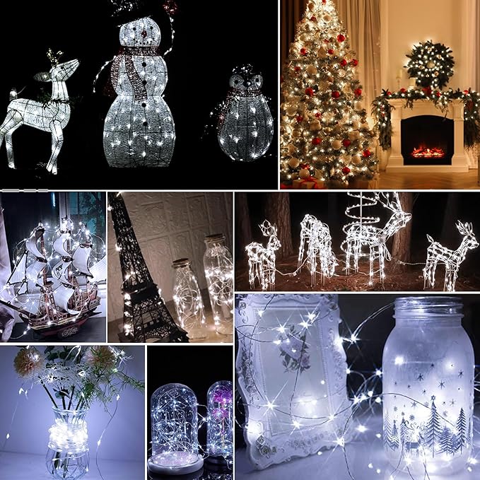 pozzolanas 8 Pack White Battery Operated String Lights - 7ft Waterproof Fairy Lights with 20 LEDs for Home, Mason Jar, Party, Wedding, Halloween, Christmas Decorations
