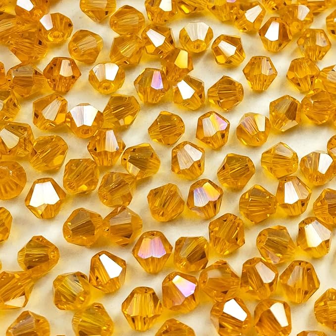 250pcs 6mm Bicone Crystal Glass Beads Loose Spacer Beads Faceted Craft Beads for Jewelry Making DIY Necklace Bracelet Earring Wind Chimes Suncatchers Ornamen(Light Orange AB)