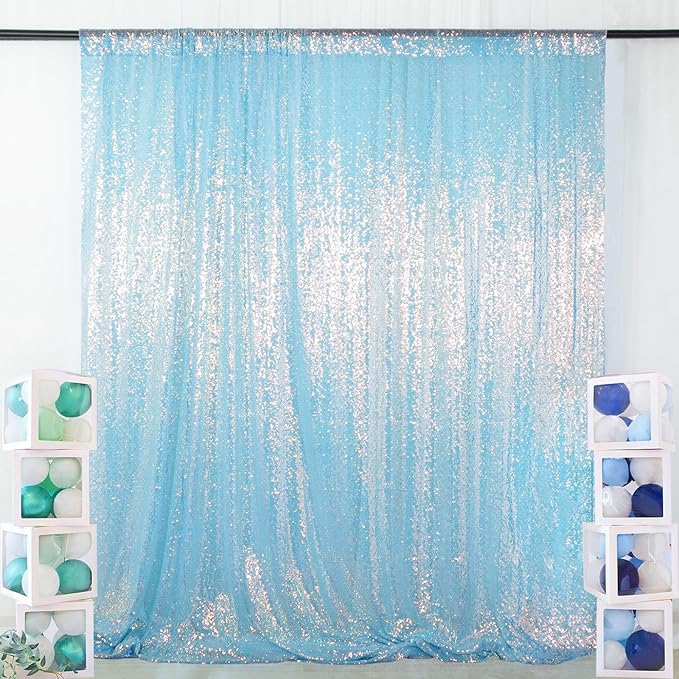 ShinyBeauty Aqua Photo Backdrop - 7FTx7FT Sequin Sparkle Iridescent Mermaid Fabric Photograph Aqua Blue Birthday Wedding Background