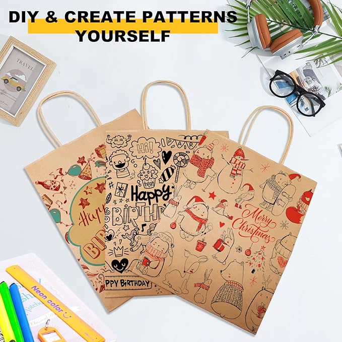 BAG BOX 100 Pcs Medium 8.25x4.3x10.6 Inch Brown Kraft Paper Gift Bags with Handles for Bulk Wedding, Party Favors, Grocery, Shopping, Retail Merchandise, Gift Sacks