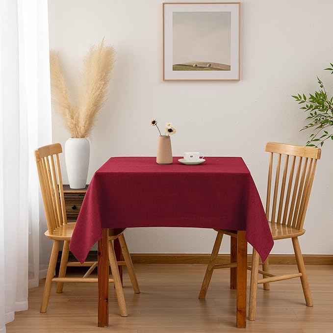Hiasan 2 Pack Faux Linen Square Tablecloth - Wrinkle and Stain Resistant Washable Table Cloth for Kitchen Dining Room Holiday Table Cover for Party Dinner, Red, 54 x 54 Inch
