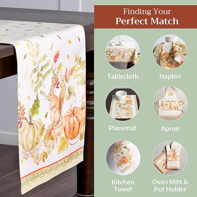 Maison d' Hermine Table Runner 100% Cotton Double Layer Table Runners 72 inches Long for Thanksgiving Christmas Decorations Home Kitchen Dining Party Wedding (Pumpkin Passion, 14.5" x 72")