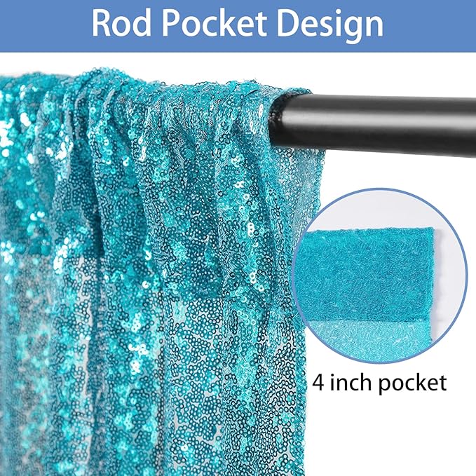 Hahuho Turquoise Sequin Backdrop Curtain, 4PCS 2FTx8FT Glitter Backdrop Curtain for Parties, Christmas, Wedding, Party Decoration（4 Panels, 2FT x 8FT, Turquoise