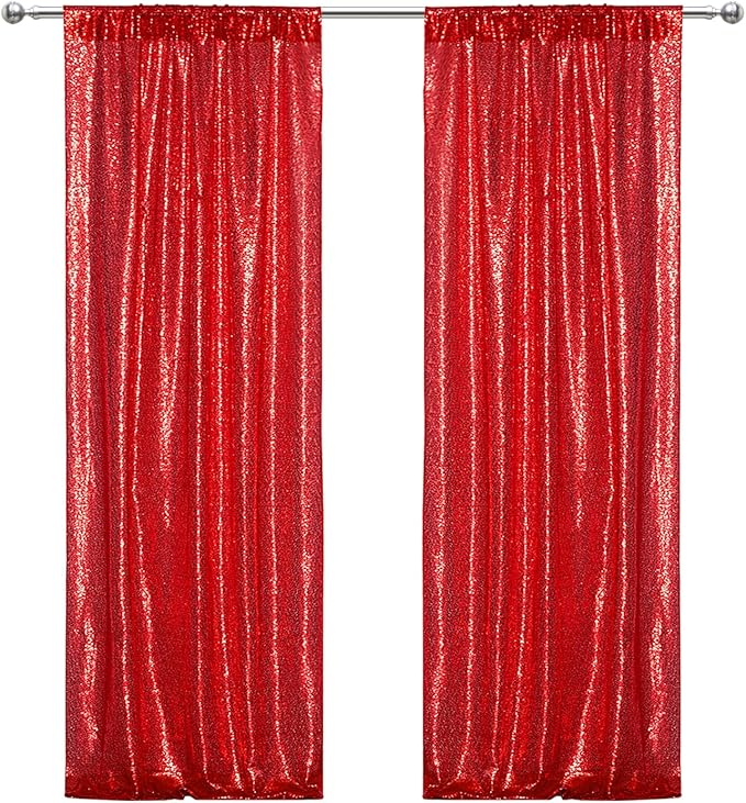 Juya Delight Red Sequin Backdrop Curtains 2Pcs 2ftx8ft Glitter Photography Backdrop for Party Shimmer Back Drapes Birthday Valentine Decorations