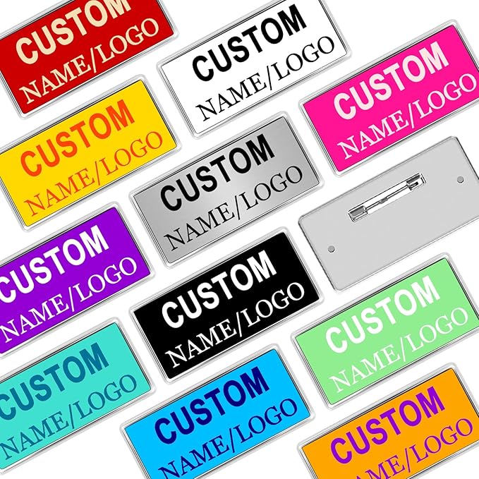 Custom Name Tags ID Badges with Logo Name Personalized Name Badges Name Tag ID Badges with Pin Backing Customizable Name Tags for Business Offices Stores Restaurant, 1.5x2.8 in, 200PCS
