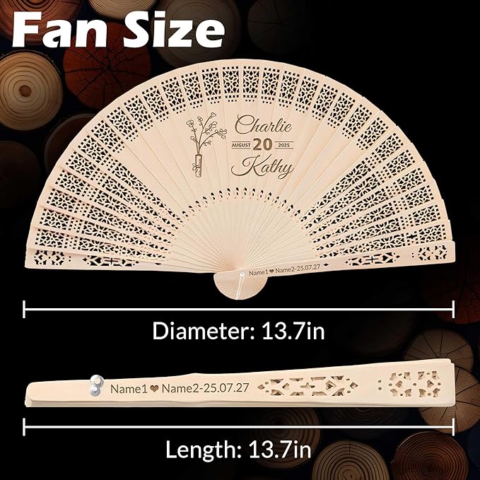 10 PCS Custom Fans Personalized Folding Fans for Line Dancing Wooden Hand Fan Wedding Favors Bulk Fans for Guests Party Event Use (Style12)