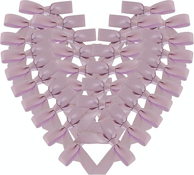 50pcs 1-1/2" Lavender Satin Ribbon Bows with Twist Ties Mini Ribbon Bows for Candy Partiy Decoration Gift Packing&Wrapping Accessoried(Lavender)