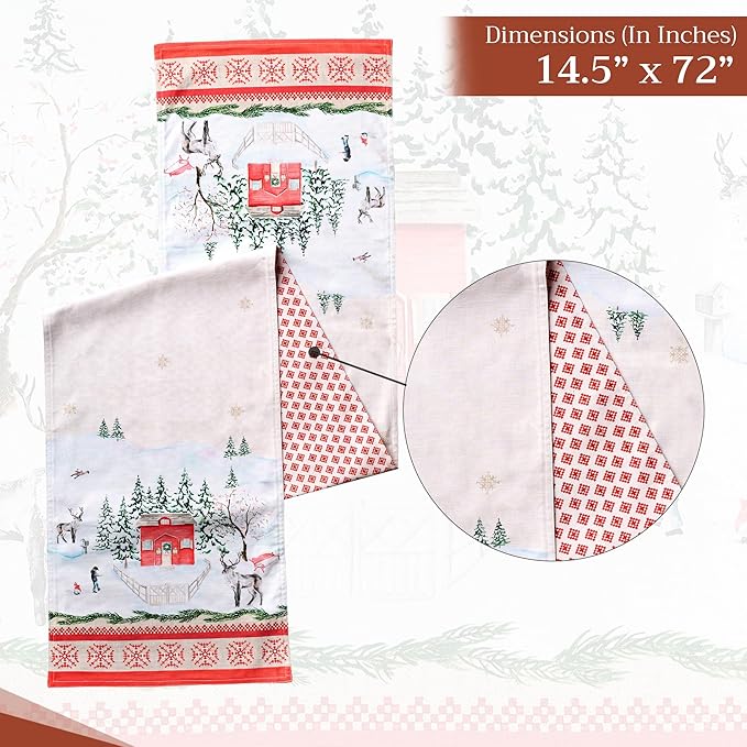 Maison d' Hermine Table Runner 100% Cotton Double Layer Table Runners 72 inches Long for Thanksgiving Christmas Decorations Home Kitchen Dining Party Wedding (Rural Christmas, 14.5" x 72")