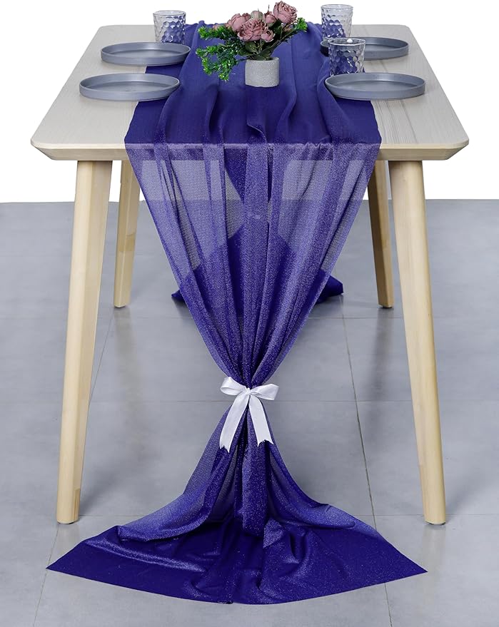 MDS 5 Pack 10ft Chiffon Table Runner 29 x 120 Inches Sheer Wedding Runner Romantic Rustic Table Runner for Wedding Decorations, Birthday Parties, Bridal Shower Party Arch Decor - Royal Blue