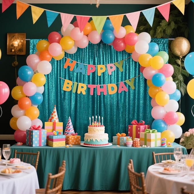 SquarePie Sequin Backdrop Curtain Not See Through Thick Glitter Background for Party 10FT x 10FT Teal