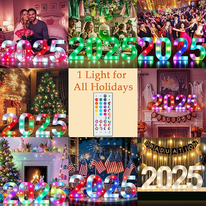 Pooqla 25th Birthday Decorations for Her Him, 35 Colors LED Light Up Numbers with Remote, Multicolor Marquee Numbers for Party Backdrop 25th Anniversary Decor Birthday Gifts for Women, Number 25