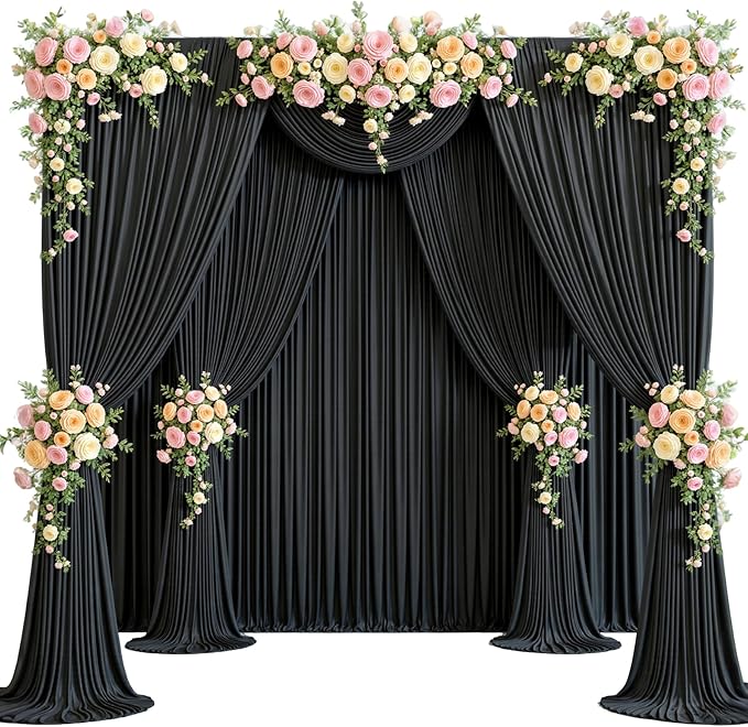 50ft x 12ft Black Backdrop Curtains Wrinkle Free Backdrop Curtain for Wedding Parties Black Fabric Backdrops Drapes Back Drop Cloth Bridal Shower Stage Curtains Wedding Decorations for Reception