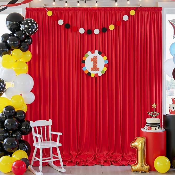 20×12ft Wrinkle Free Red Backdrop Curtain for Wedding Parties,4 Panels 5×12ft Long Soft Silky Polyester Backdrop Drapes Red Photo Back Drop Curtains for Photography Stage Christmas Background Cloth
