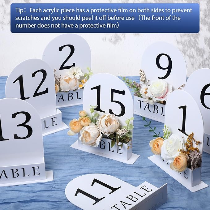 Table Number 1-15 for Wedding Reception Arch Acrylic Wedding Table Number with Flower Trough 5" x 7" Mirrored Rustic Centerpiece for Reception Bridal Shower Party Catering Banquet(White)