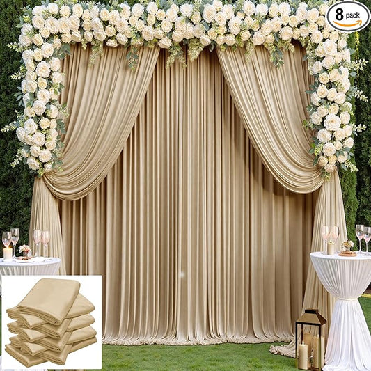 40×14 ft Wrinkle Free Beige Backdrop Curtain for Weddings Parties, 8 Panels 14ft Silky Polyester Wedding Drapes Backdrop Photo Back Drop Cloth for Birthday Baby Shower Photography Backgrounds