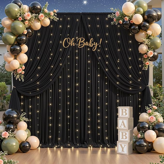 Black Tulle Backdrop Curtain for Parties Wedding,5ft x 10ft Wrinkle Free Curtain Backdrop,2 Layer Drapes for Backdrop,Polyester Wedding Back Drop for Bridal Shower Birthday Baby Shower Photography