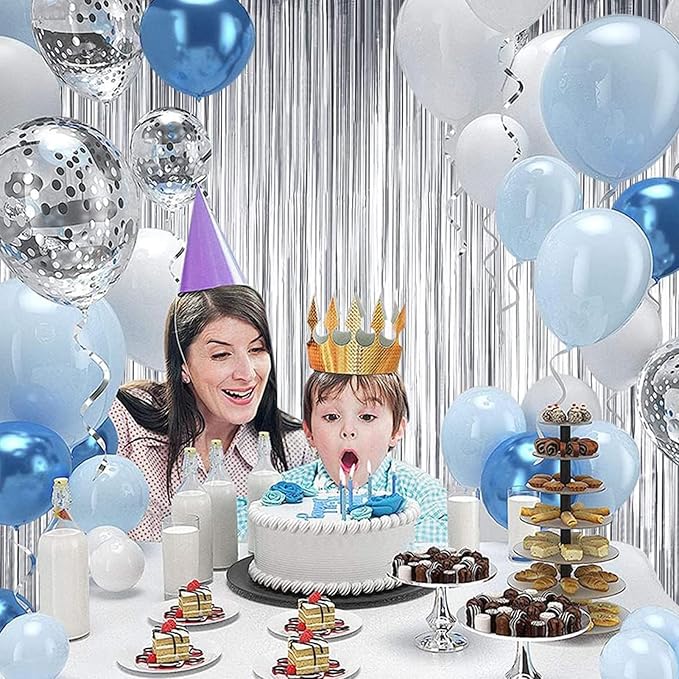 BEISHIDA 4 Pcs Silver Door Streamers Tinsel Curtain Party Streamers Backdrop Fringe Foil Wall Background for Birthday Halloween Christmas Wedding Party Decoration(3.28 ft x 6.56 ft)