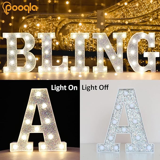 Pooqla Light Up Letters, LED Marquee Letters for Silver Birthday Decorations, Battery Powered Night Light Teenager Girl Room Decor, Gift for Girls Boys Wedding Bedroom Christmas Party Decor, Letter Z
