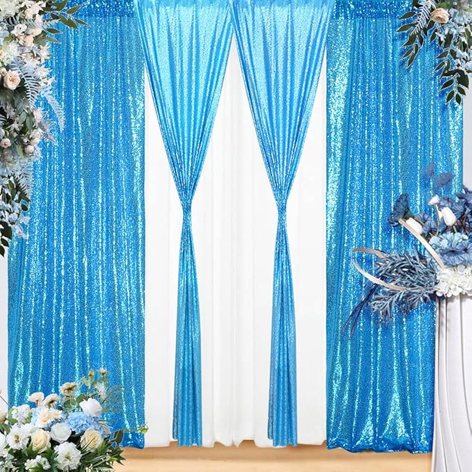 Eternal Beauty 4 PCS Sequin Backdrop Curtain, Sequin Wedding Backdrop for Christmas Party, Birthday (Turquosie 2FTx8FT)