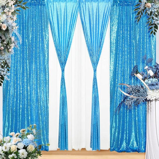 Eternal Beauty 4 PCS Sequin Backdrop Curtain, Sequin Wedding Backdrop for Christmas Party, Birthday (Turquosie 2FTx8FT)