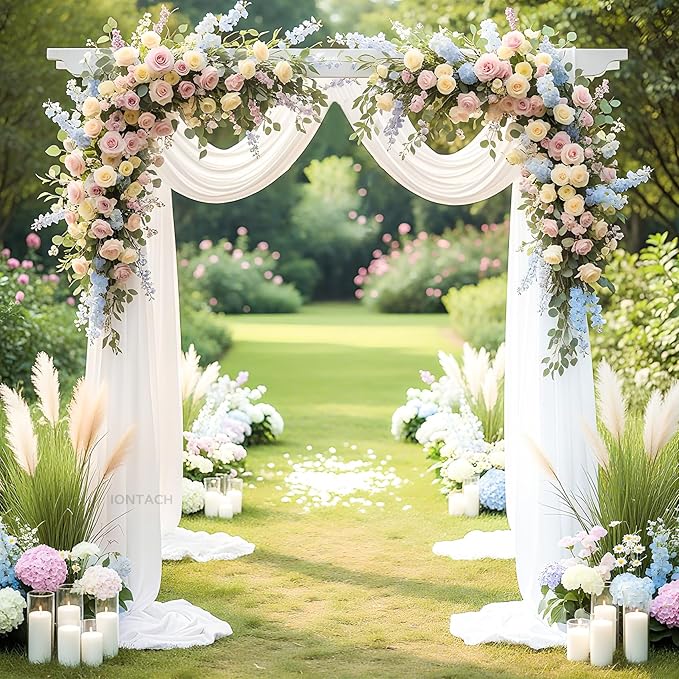 Wedding Arch Draping Fabric 29" x 19Ft Sheer Drapes for Backdrop Wedding Ceremony Reception Ceiling Decor Curtain Baby Bridal Shower Decoration (White, 2 Panels)