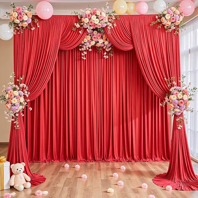 40ft x 12ft Red Backdrop Curtains Wrinkle Free Backdrop Curtain for Wedding Parties Red Fabric Backdrops Drapes Back Drop Cloth Bridal Shower Stage Curtains Wedding Decorations for Reception