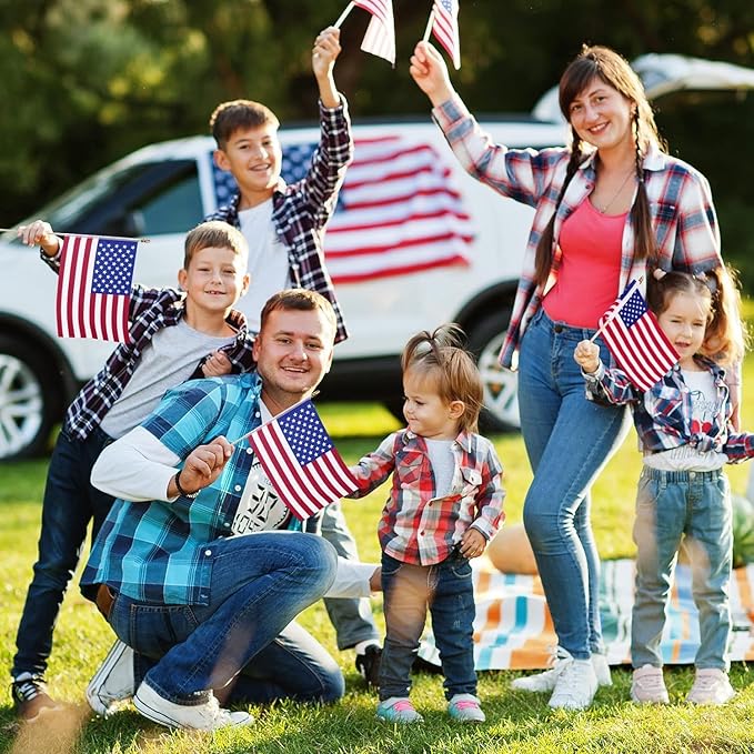 6 Pcs 8x12 Inch American Flags on Stick, Small US Wood Stick Flag with Kid-Safe Spear Top, American Flags for Outside, Memorial Day Decorations, 4th of July Decorations, Veterans Day Decor