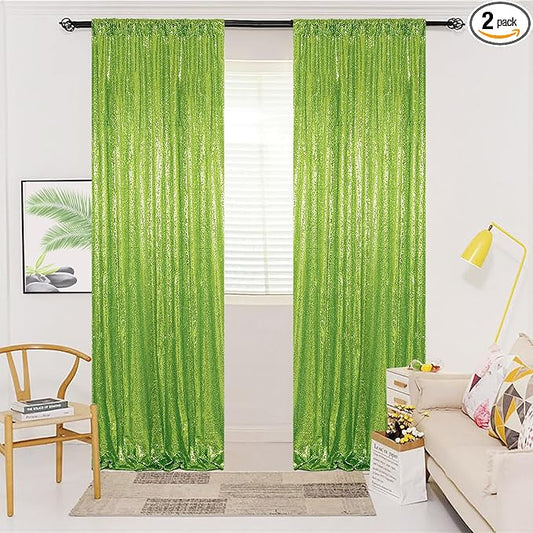 ShinyBeauty 4x10ft Olive Green Sequin Backdrop | 2 Panels Glitter Curtains for Photography, Wedding, Party, and Event Decor