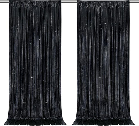 9.6x8FT Black Sequin Curtains: Photo Backdrop Drapes 2 Pieces 4.8x8FT Birthday Backdrop for Hallween Decorations Arch Backdrop