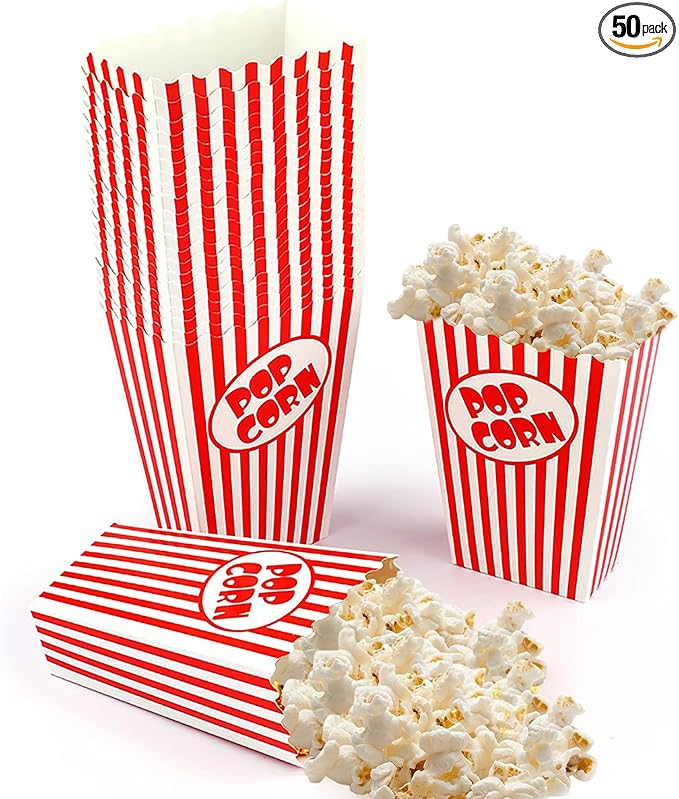 50 Pcs Small Popcorn Boxes for Party 5.5 Inches Tall Red & White Striped Popcorn Bags Mini Popcorn Buckets & Popcorn Bowl for Movie Theater, Home, Carnival Decorations (50)