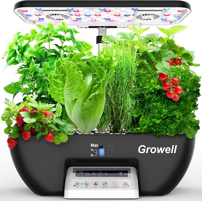 Hydroponics Growing System Kit, 17 Pods Herb Garden with 102 28W Full-Spectrum Grow Lights & 2 Fans, Indoor Garden with Water Pump, 10L Water Tank, Auto Timer, Height Adjustable (Black & White)