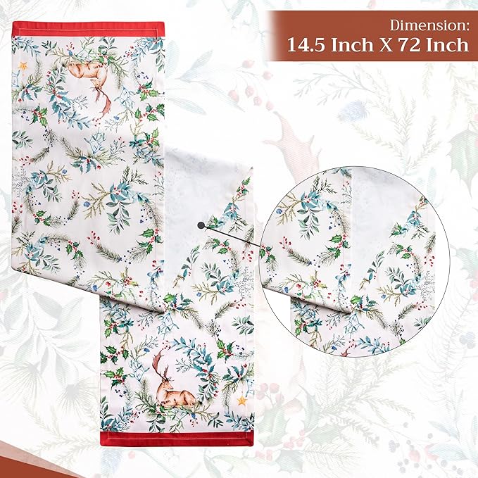 Maison d' Hermine Table Runner 100% Cotton Double Layer Table Runners 72 inches Long for Thanksgiving Christmas Decorations Home Kitchen Dining Party Wedding (Holly Time, 14.5" x 72")