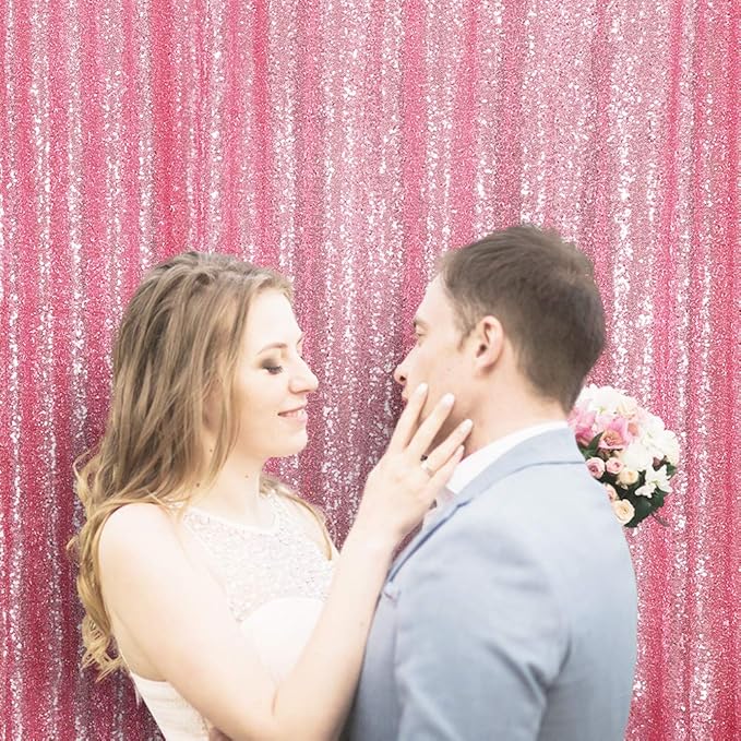 Poise3EHome Fuchsia Pink Sequin Backdrop, 6Ft x 8Ft Glitter Photography Background Curtains for Party Baby Shower Wedding Birthday Decoration