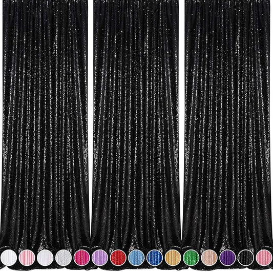 Black Backdrop for Graduation Decorations: 2ftx8ft Black Sequin Halloween Backdrop Curtains Panels Wedding Ceremony Party Home Decorations 3 Packs