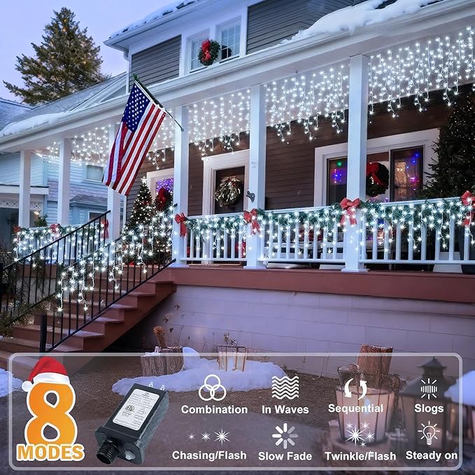 KNONEW 164FT 1600 LED Christmas Lights Outdoor Decoration White Timer 8Modes Hanging Fairy String Lights with 320 Drops, Plug in Waterproof Indoor Decor for Holiday Wedding Party Window Garden