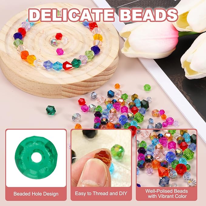 PATIKIL 1000pcs 3mm Bicone Glass Crystal Beads, Faceted Glass Spacer Beads with Box for Jewelry Making Bracelet Necklace Earrings DIY Suncatcher Craft, Green