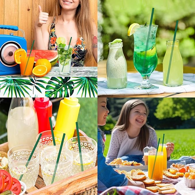 Disposable Paper Straws Solid Green - 7.75'' x 0.24'', 100 Counts - for Drinking, Beverage, Juice, Soda, Bar Supplies