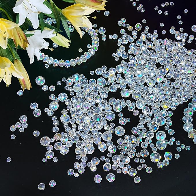 500 Pcs 6mm Round Crystal Glass Beads for DIY Jewelry, Ideal for Bracelets, Necklaces, Pendants, and Handmade Craft Projects(White AB Color)