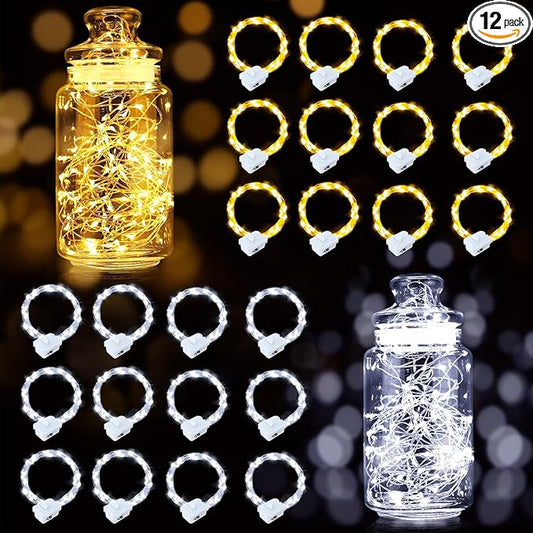 pozzolanas 24 Pack 7ft Waterproof LED Fairy Lights - Battery Operated String Lights with 20 LEDs for Home, Mason Jar, Party, Wedding, Halloween, Christmas Decorations (12 White & 12 Warm White)