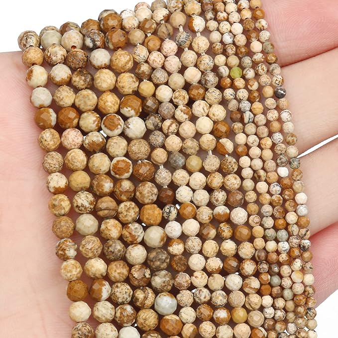 Song Xi 180pcs 2mm Natural Picture Gemstone Beads Faceted Round Loose Stone Beads for Jewelry Making