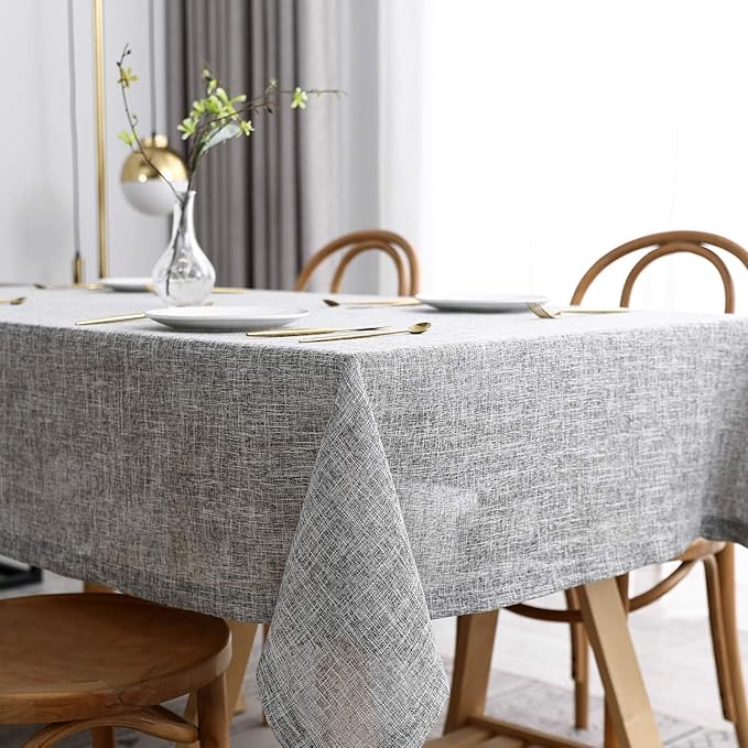 maxmill Flaxy Faux Linen Tablecloth with 2-Tone Slubby Texture Wrinkle Free Anti-Shrink Soft Table Cloth for Kitchen Dining Tabletop for Outdoor and Indoor Use Rectangle 60 x 84 Inch Light Grey